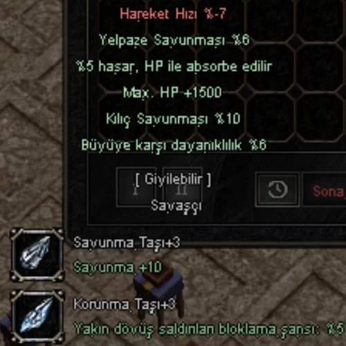  +6 ÖLÜMCÜL - 1500 HP - 10 KILIÇ - 5 HP ABS - 6 BÜYÜ - 6 YPLZ - 3 TAŞLI